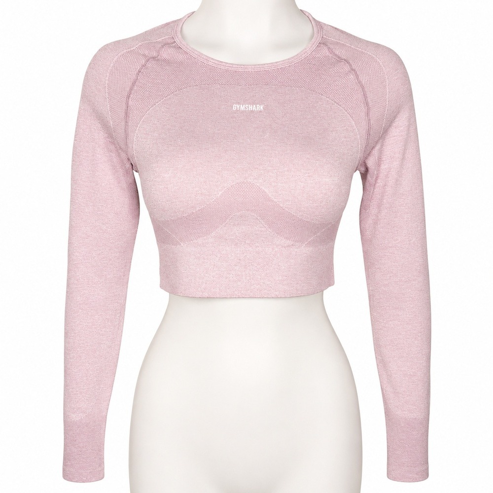 Gymshark Pink Seamless Crop Top Women's Small Long Sleeve Cutout Barbie Gym Babe